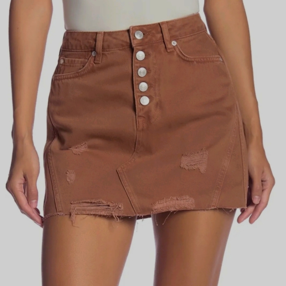 We The Feee by Free People A-Line Denim Jean Skirt Bronze Size 25